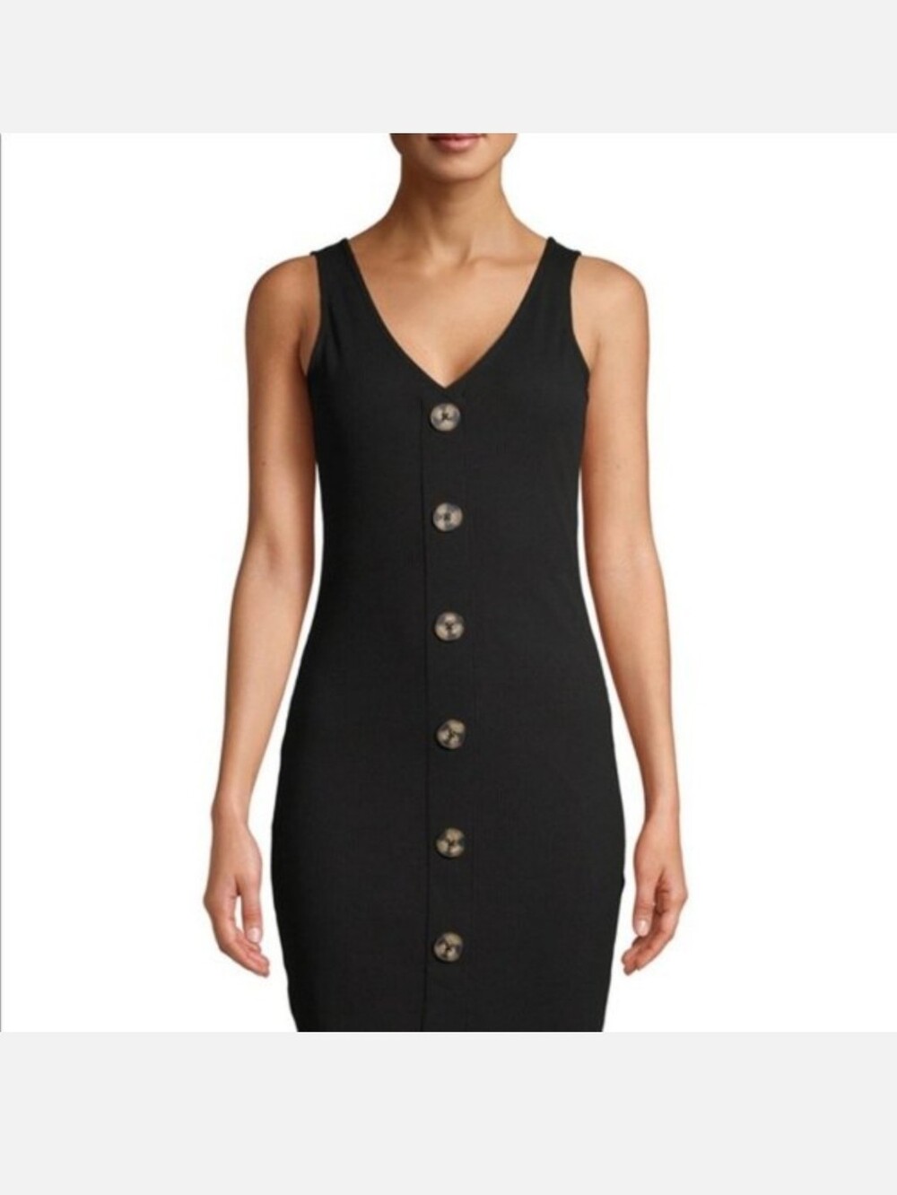 Lot of 3 sleeveless  button-front knit dresses. Black, olive green and burgundy.